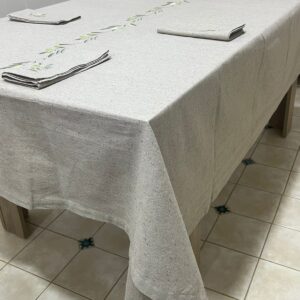 Nappe brodée en lin – Motif olive