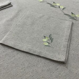 Serviettes brodée en lin – Motif olive
